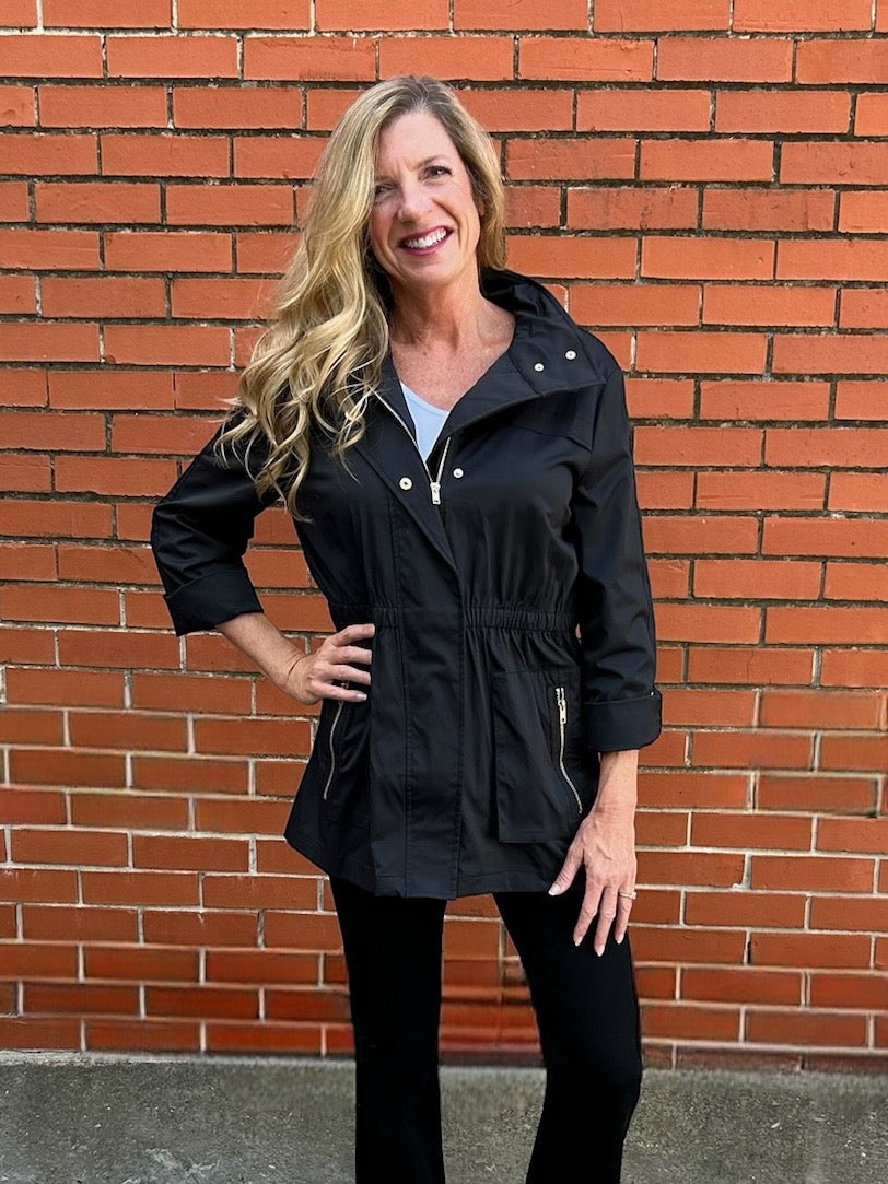 Casual Short Raincoat in black at ooh la la! in Grapevine TX 76051