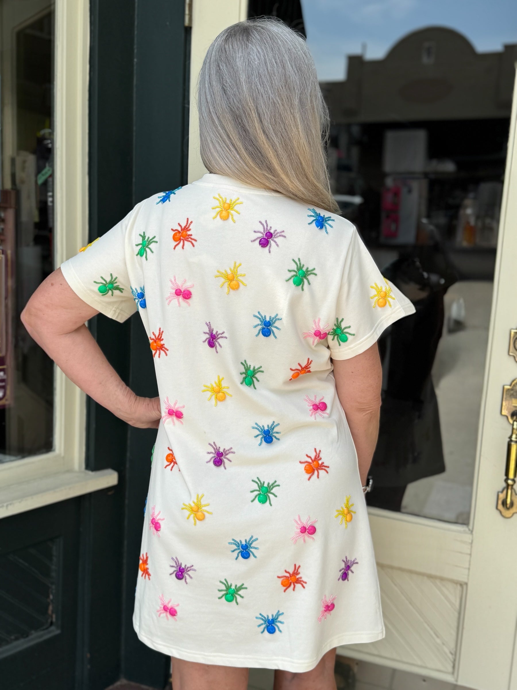 Queen of Sparkles Ivory Multi Beaded Spider Dress at ooh la la! in Grapevine TX 76051