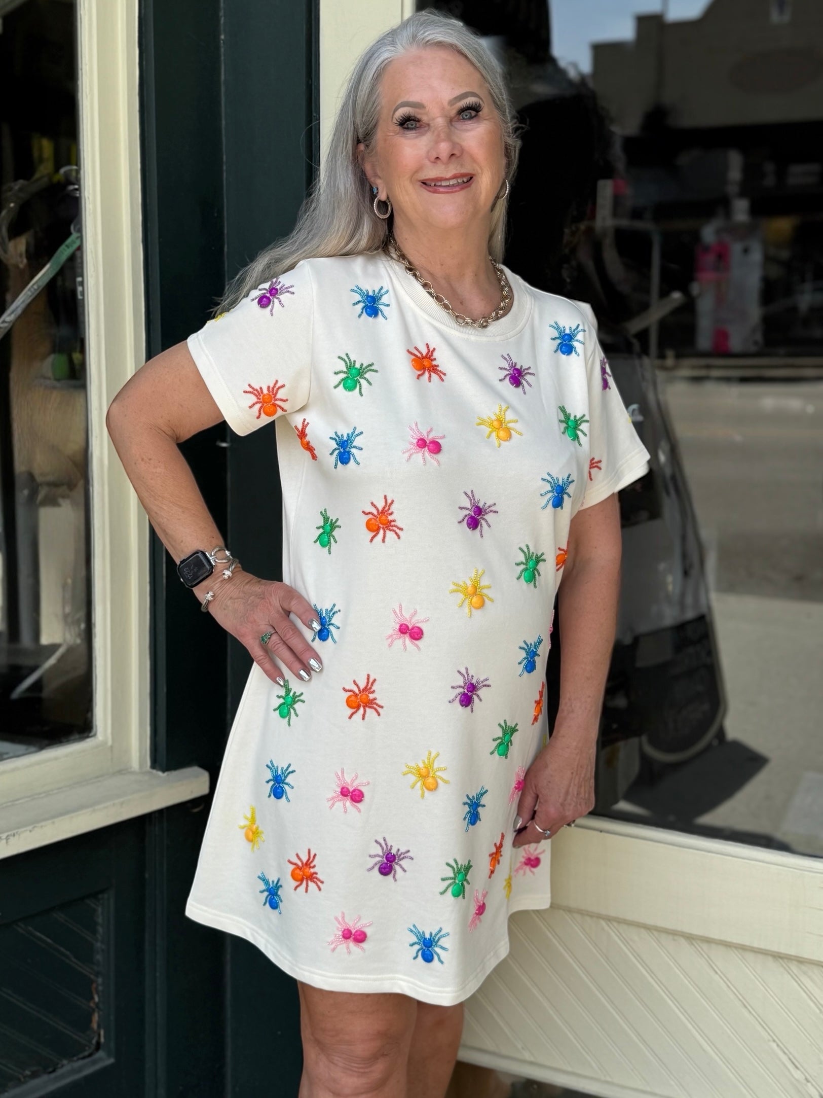 Queen of Sparkles Ivory Multi Beaded Spider Dress at ooh la la! in Grapevine TX 76051