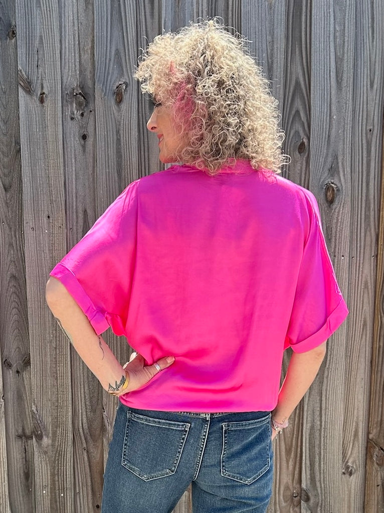 Sofia Jane Satin Blouse in azalea pink at ooh la la! in Grapevine TX 76051