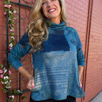 Knit Turtleneck Top in blue blocks at ooh la la! in Grapevine TX 76051