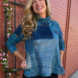 Knit Turtleneck Top in blue blocks at ooh la la! in Grapevine TX 76051