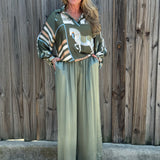 Made in Italy Satin Wide Leg Pants in Olive at ooh la la! in Grapevine TX 76051