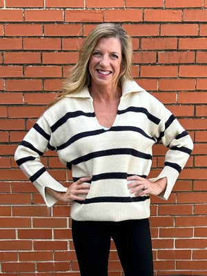 Molly Bracken Striped Polo Style Sweater