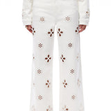 Pearl-Embellished Petal Cutout Straight Leg Jeans