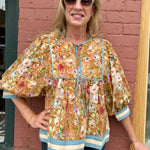 Vintage Floral 3/4 Sleeve Top at ooh la la! in Grapevine TX 76051