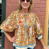 Vintage Floral 3/4 Sleeve Top at ooh la la! in Grapevine TX 76051