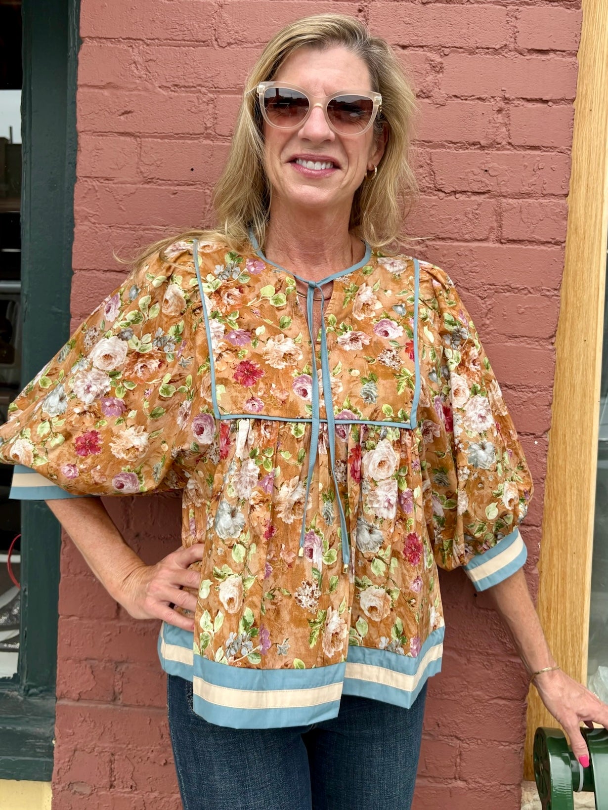 Vintage Floral 3/4 Sleeve Top at ooh la la! in Grapevine TX 76051