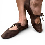 Corky's Layover Mary Jane Bow Flat - Chocolate Faux Suede