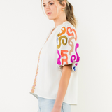 *FINAL SALE* Embroidered Puff Sleeve V-Neck Top