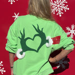 Queen of Sparkles Green Grinch Heart Hands Sweatshirt at ooh la la! in Grapevine TX 76051