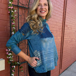 Knit Turtleneck Top in blue blocks at ooh la la! in Grapevine TX 76051