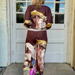 Satin Village Print Pant In brown at ooh la la! in Grapevine TX 76051