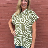 Winton and Waits Geometro Cap Sleeve Hi Lo Top