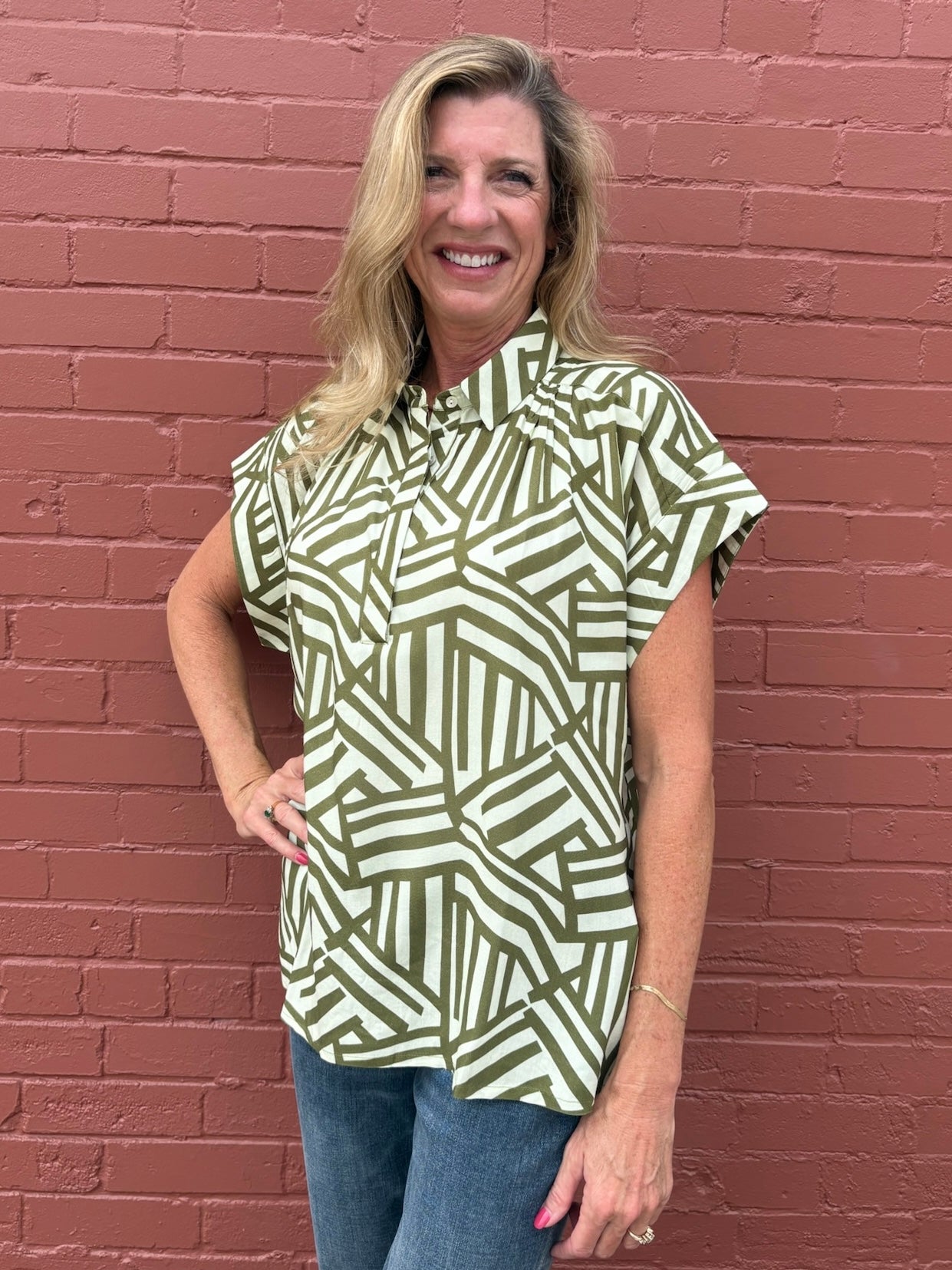 Winton and Waits Geometro Cap Sleeve Hi Lo Top