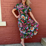THML Puff Sleeve Print Tiered Midi Dress at Ooh La La! in Grapevine TX 76051