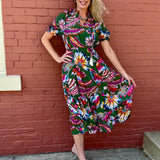 THML Puff Sleeve Print Tiered Midi Dress at Ooh La La! in Grapevine TX 76051