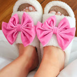 White/Pink Open Toe Cozy Bow Slippers at ooh la la! in Grapevine TX 76051