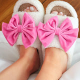 White/Pink Open Toe Cozy Bow Slippers at ooh la la! in Grapevine TX 76051