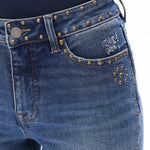High Rise Boot Cut Brass Rivet Trim Jeans in Medium Blue at ooh la la! in Grapevine TX 76051