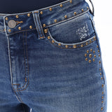 High Rise Boot Cut Brass Rivet Trim Jeans in Medium Blue at ooh la la! in Grapevine TX 76051