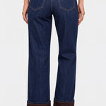 Liverpool Kennedy Straight jeans in Mystic Pond with chocolate velvet cuff, back view