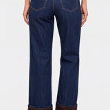 Liverpool Kennedy Straight jeans in Mystic Pond with chocolate velvet cuff, back view