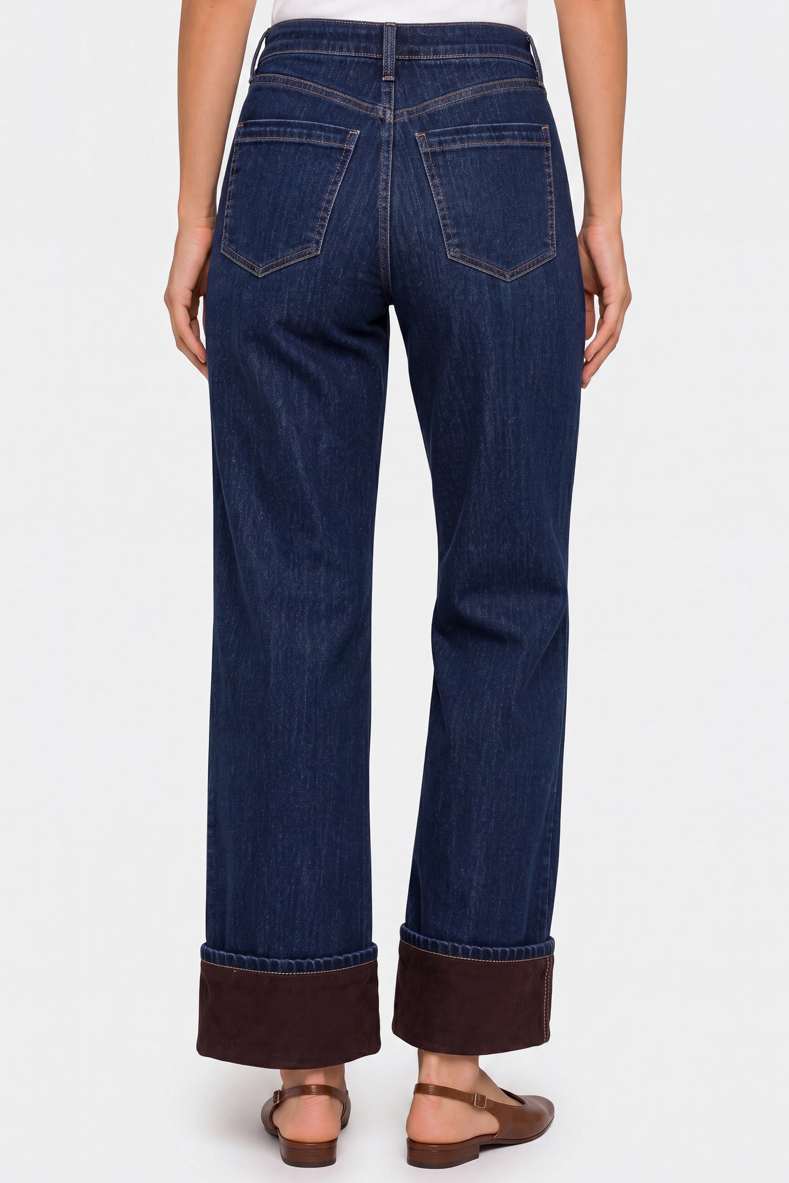 Liverpool Kennedy Straight jeans in Mystic Pond with chocolate velvet cuff, back view