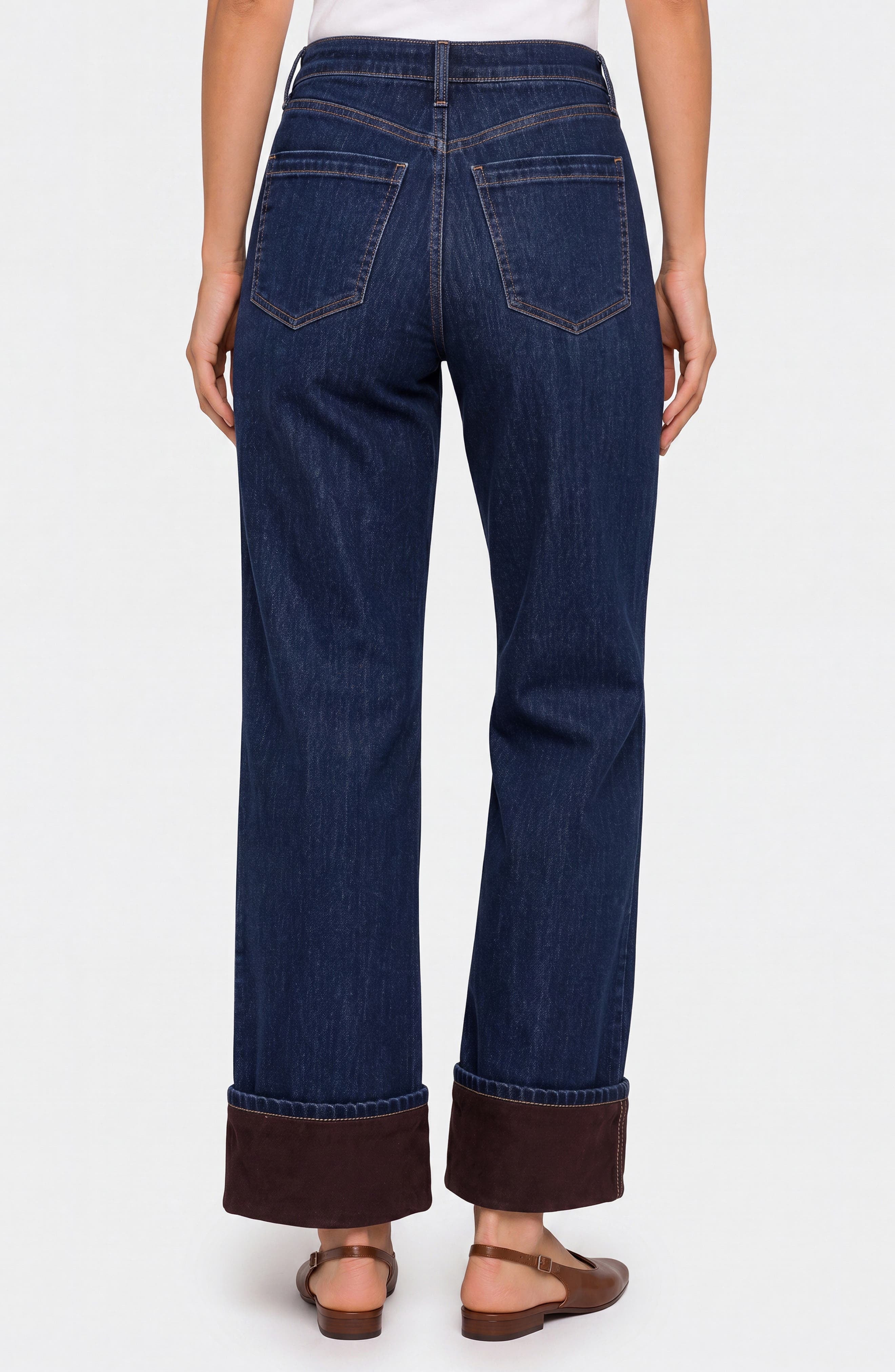 Liverpool Kennedy Straight jeans in Mystic Pond with chocolate velvet cuff, back view