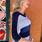 Glitter Stripe Boat Neck Sweater in navy at ooh la la! in Grapevine TX 76051