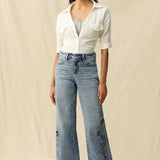 Falling Leaves Crystallized Cutouts Mid Rise Wide Leg Statement Jeans at ooh la la! in Grapevine TX 76051