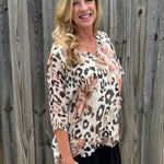 Cheetah Flower Silk VNeck Blouse at ooh la la! in Grapevine TX 76051