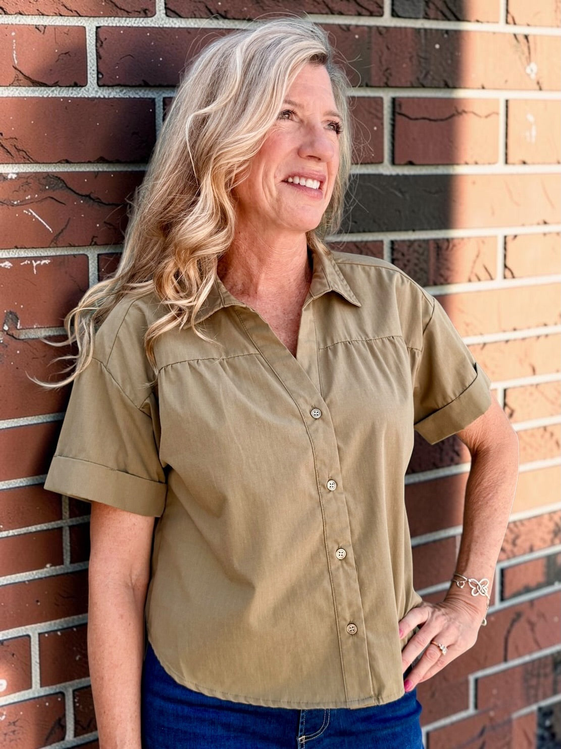 Velvet Heart Alameda Shirt in Aloe Olive at ooh la la! in Grapevine TX 76051