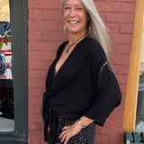 Made in Italy Tie Front Batwing Cardigan in black at ooh la la! in Grapevine TX 76051