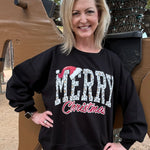Leopard Merry Christmas Hat Sweatshirt in black at ooh la la! in Grapevine TX 76051