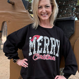Leopard Merry Christmas Hat Sweatshirt in black at ooh la la! in Grapevine TX 76051