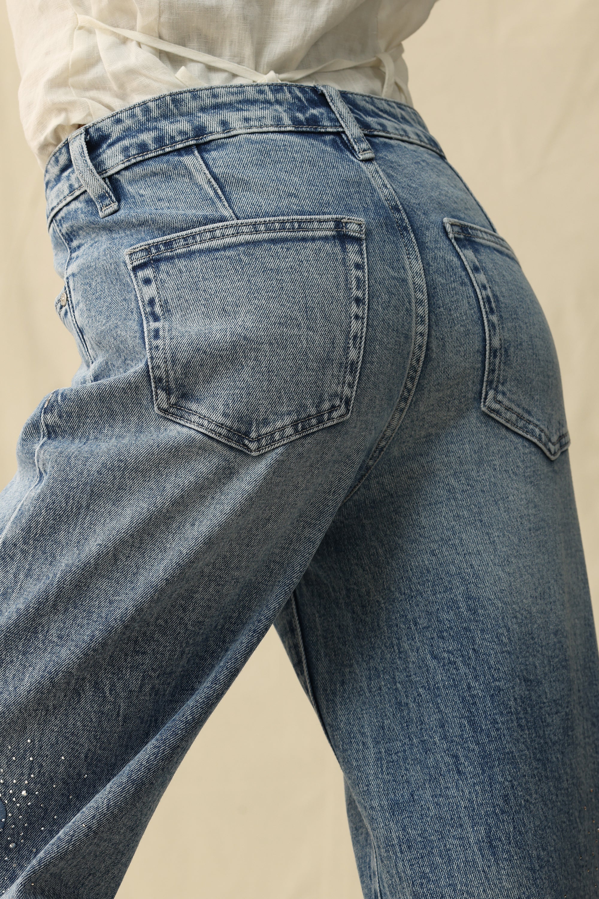 Falling Leaves Crystallized Cutouts Mid Rise Wide Leg Statement Jeans at ooh la la! in Grapevine TX 76051