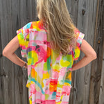 Flamingo Abstract Cap Slv Hi Lo Top at ooh la la! in Grapevine TX 76051