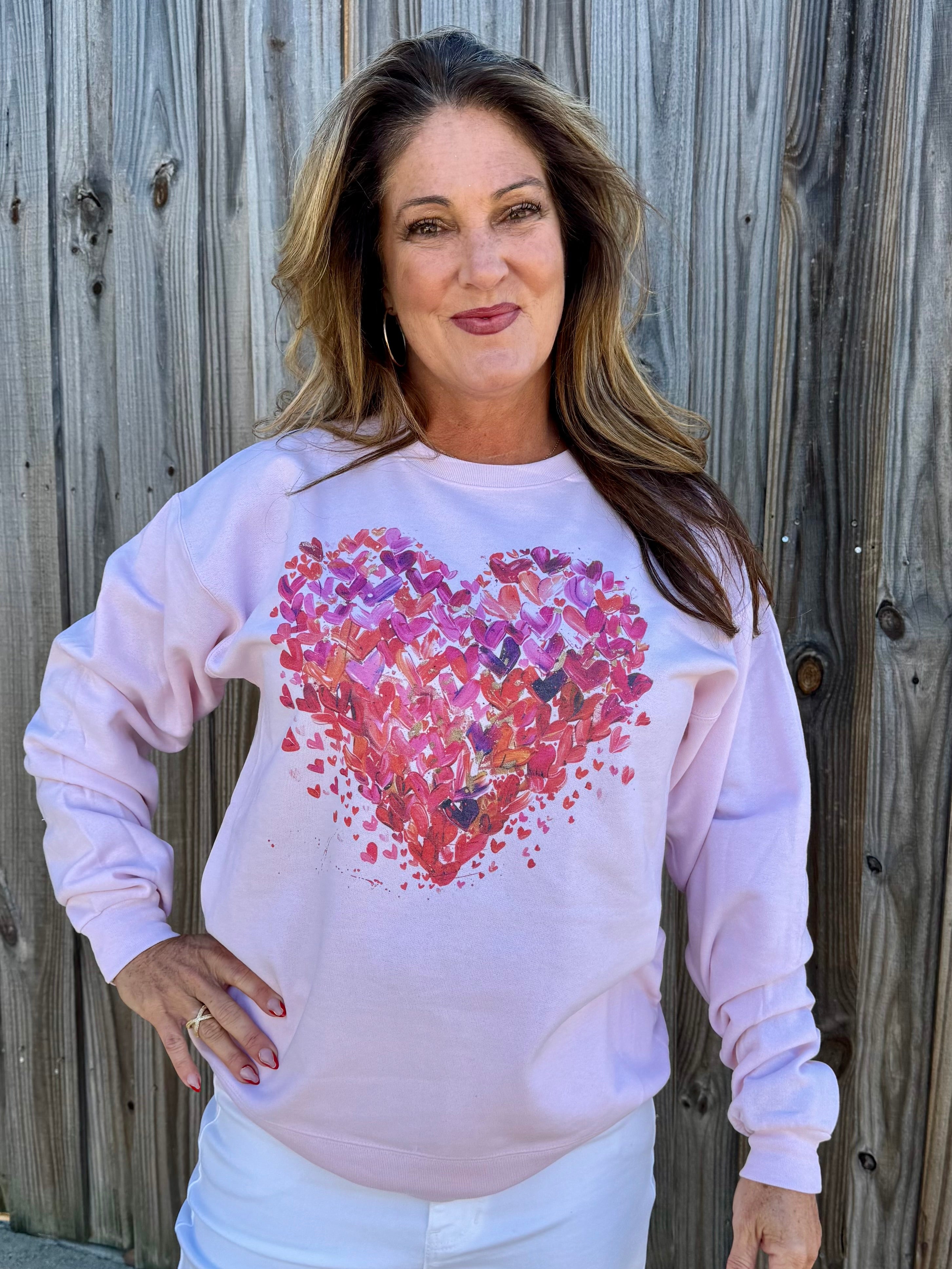 Paintbrush Heart Sweatshirt in pink at ooh la la! in Grapevine TX 76051
