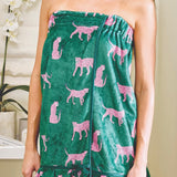 Plush Printed Spa Wrap - Green & Pink Cheetahs
