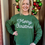 Glimmer Merry Christmas Sweatshirt in green at ooh la la! in Grapevine TX 76051