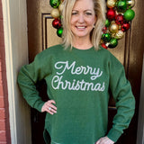 Glimmer Merry Christmas Sweatshirt in green at ooh la la! in Grapevine TX 76051