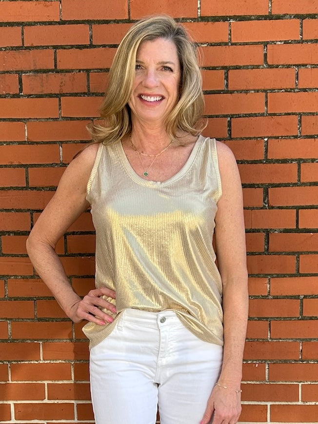 Ribbed Shimmer Tank Top in Gold at ooh la la! in Grapevine TX 76051