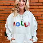 Holly Jolly Appliques Hooded One Size Sweatshirt in ash grey at ooh la la! in Grapevine TX 76051