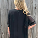 Short Sleeve Silk Sequin Trim Blouse
