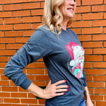 Patchwork Beard Santa Long Sleeve Tee in dark heather grey at ooh la la! in Grapevine TX 76051
