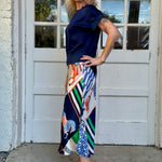 Satin Horse Printed Midi Skirt in navy at ooh la la! in Grapevine TX 76051