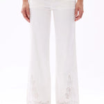 Art Deco jeans, embroidered straight leg jeans, mid rise white jeans, vintage style denim, women's designer jeans, luxury cotton denim, white embroidered trousers. at ooh la la! in Grapevine TX 76051