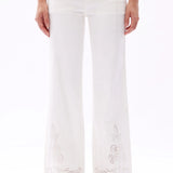 Art Deco jeans, embroidered straight leg jeans, mid rise white jeans, vintage style denim, women's designer jeans, luxury cotton denim, white embroidered trousers. at ooh la la! in Grapevine TX 76051