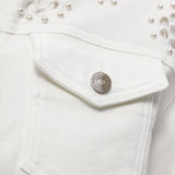 Petal Cutout Pearl-Embellished Cropped Denim Jacket